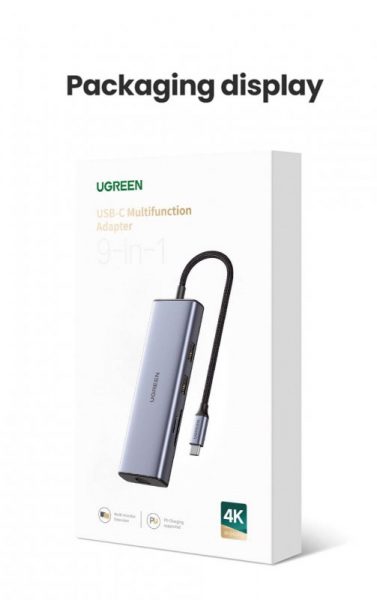 USB-хаб Ugreen 9 в 1 - 2 картридера, USB 3.0, HDMI 4K