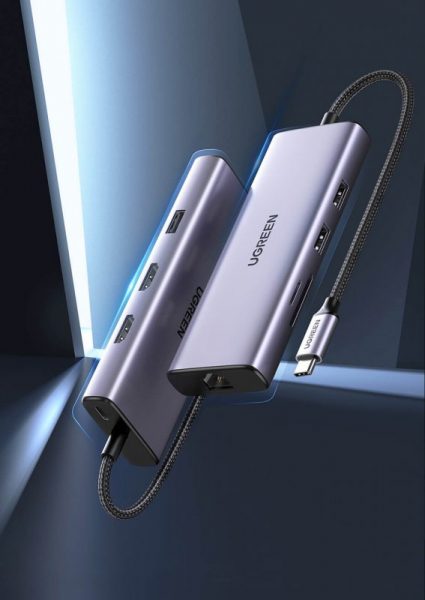 USB-хаб Ugreen 9 в 1 - 2 картридера, USB 3.0, HDMI 4K